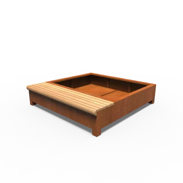 AROS Sitzbank mit Pflanzgefäß aus Cortenstahl 2000x2000x900