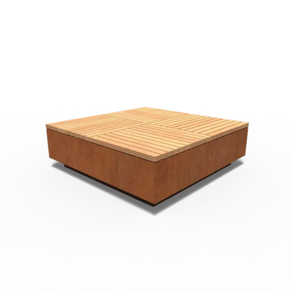 AROS quadratische Sitzbank aus Cortenstahl 1428x1428x450