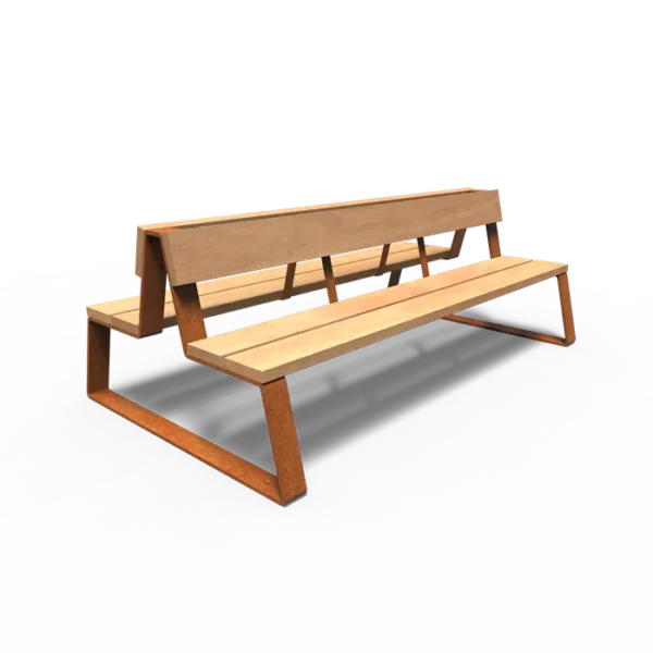 MIO Doppel-Sitzbank aus Cortenstahl mit Rückenlehne 2300x1320x840