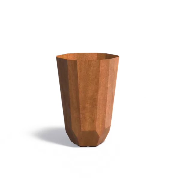 FACET Pflanzgefäss aus Cortenstahl mit facettiertem Design für moderne Außenbereiche