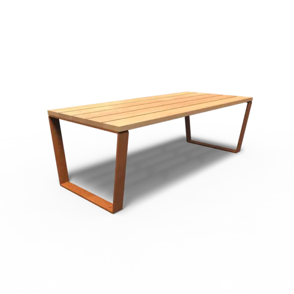 MIO Tisch aus Cortenstahl 2300x1030x760 garapa